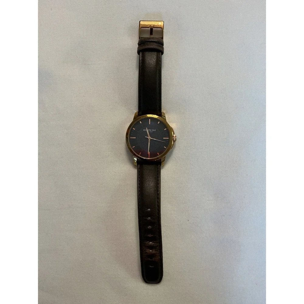 Kenneth Cole New York Mens Watch Rose Gold Blue Dial Leather Strap GA70010 works
